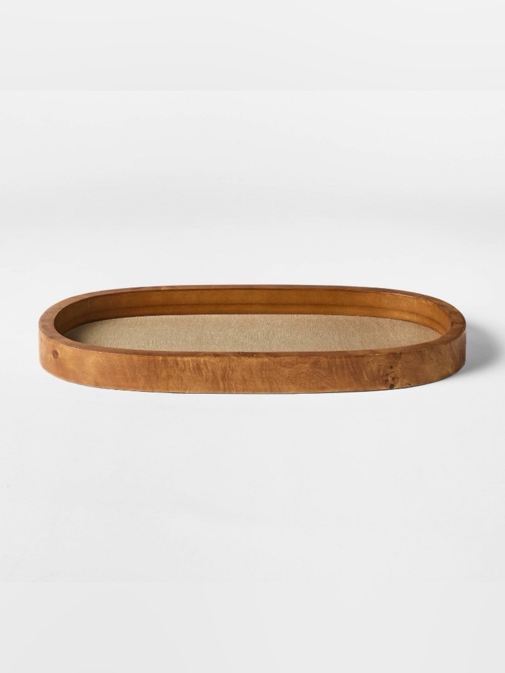 9.5ā Burl Wood and Linen Tray- Threshold designed with Studio McGee